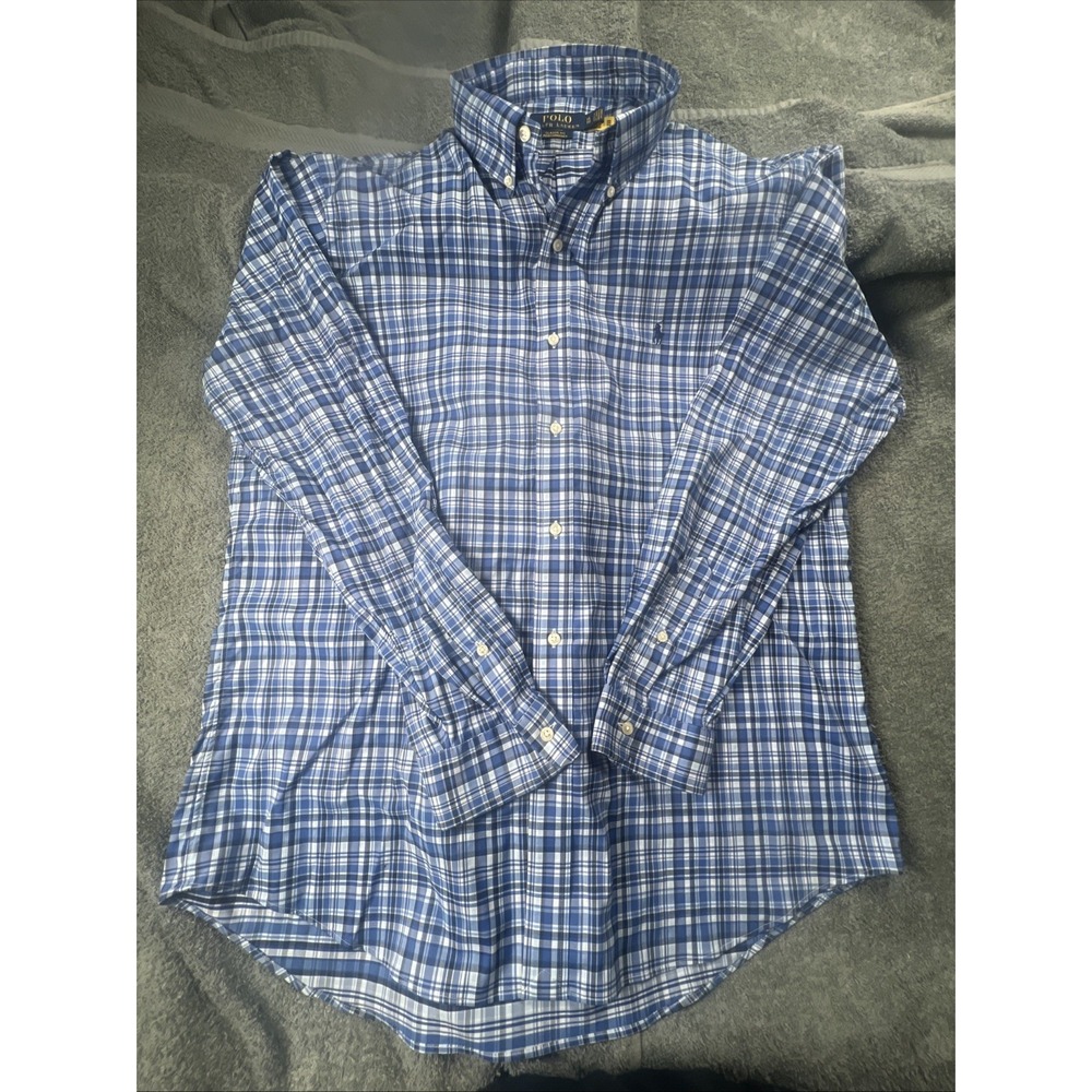 Polo Ralph Lauren Shirt Mens XL Blue Plaid Classic Fit Performance Casual